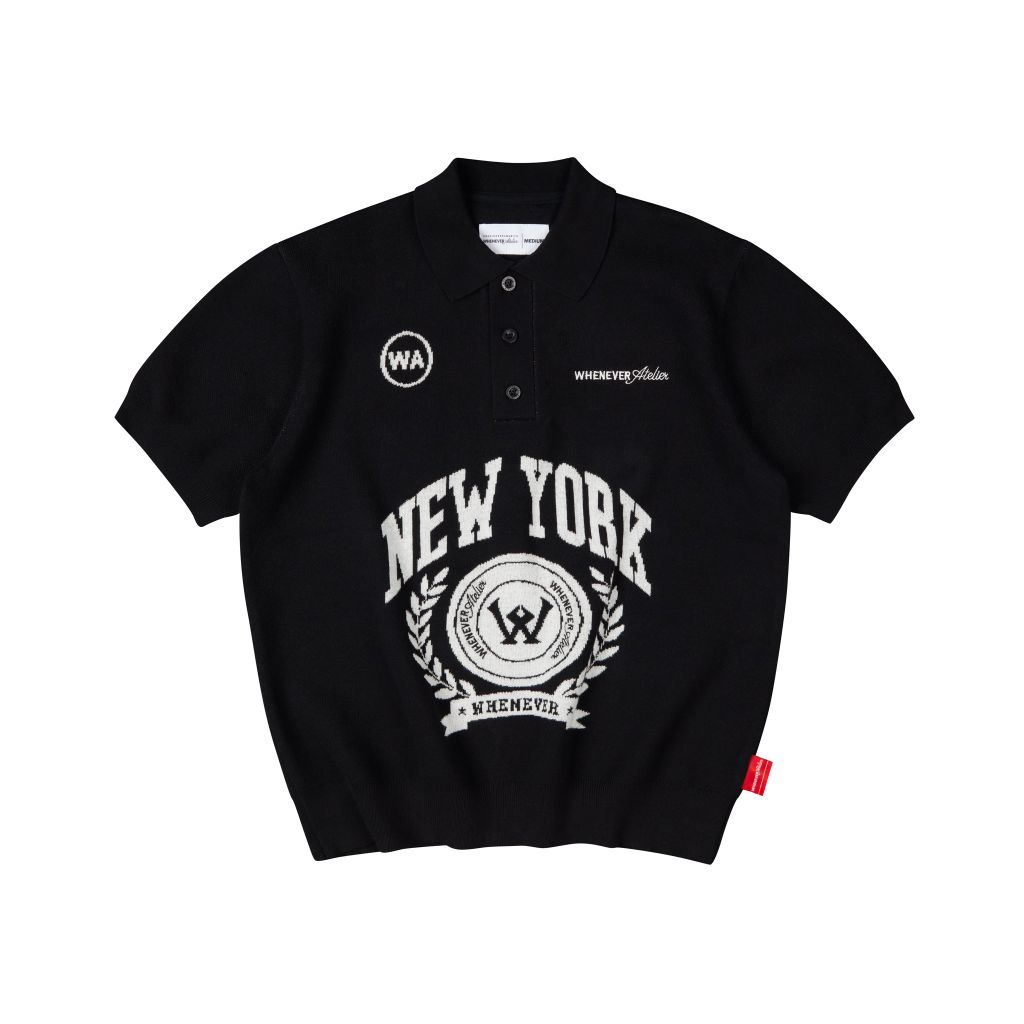 “WHENEVER” NY KNIT POLO SHIRT / BLACK
