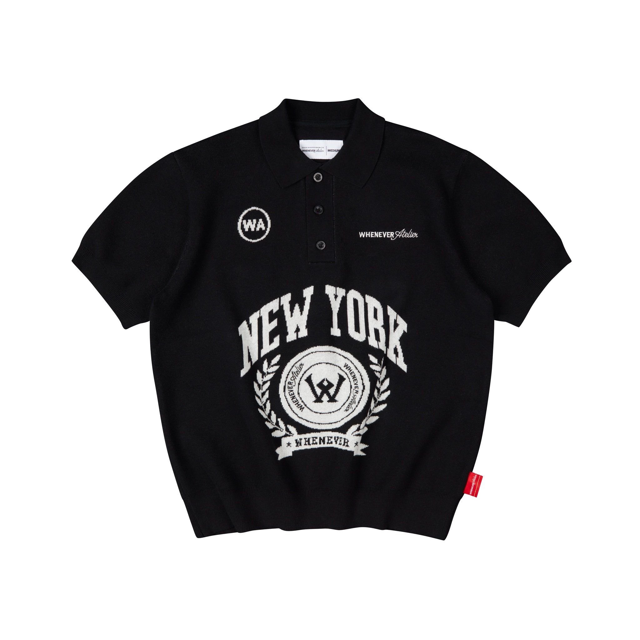 “WHENEVER” NY KNIT POLO SHIRT / BLACK