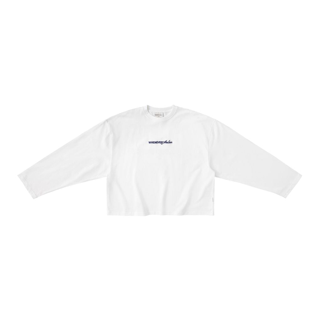 “WHENEVER” SS25 EMBROIDERED LOGO LONG SLEEVES T-SHIRT / WHITE