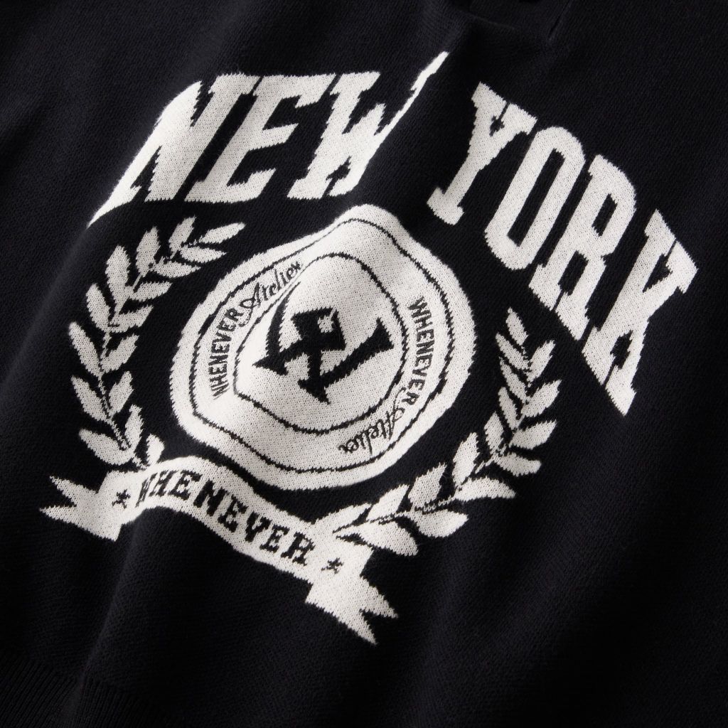 “WHENEVER” NY KNIT POLO SHIRT / BLACK