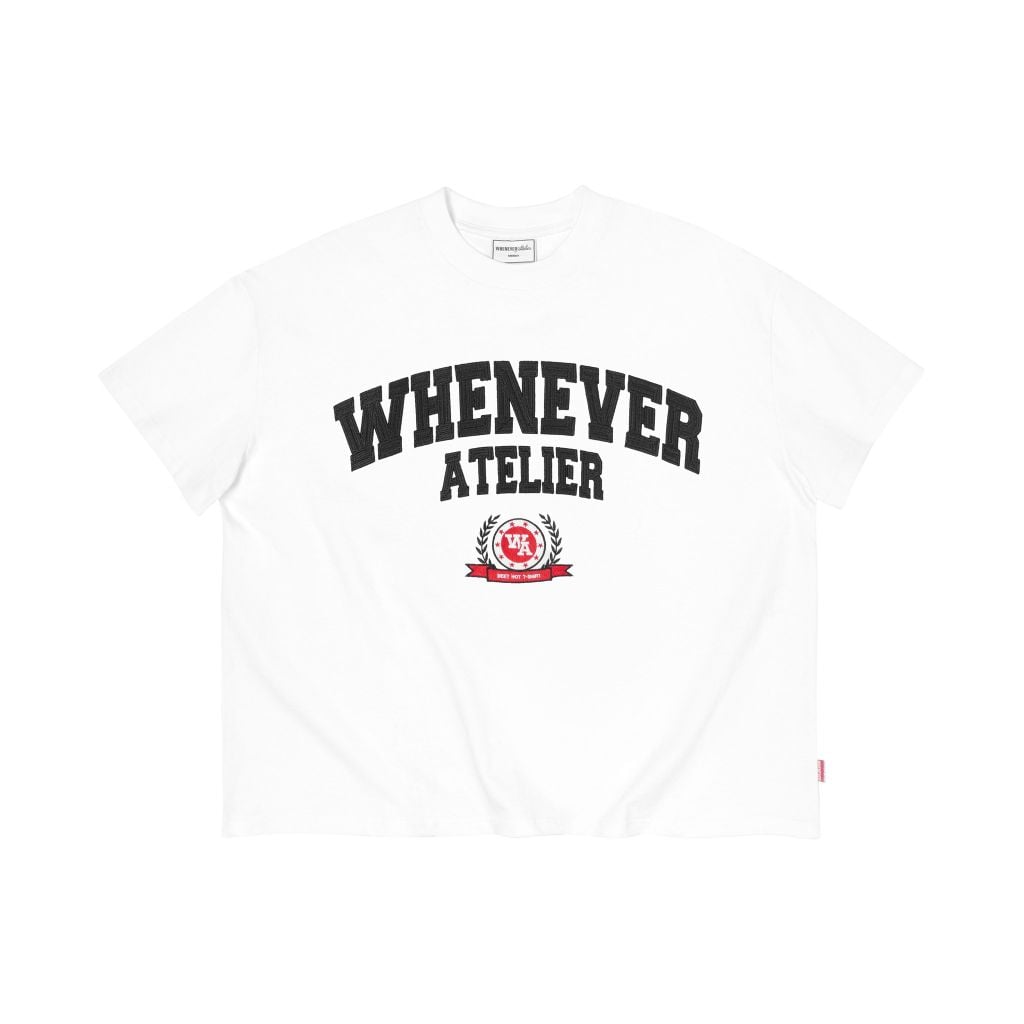 “WHENEVER” LOGO-EMBROIDERED COTTON T-SHIRT / WHITE