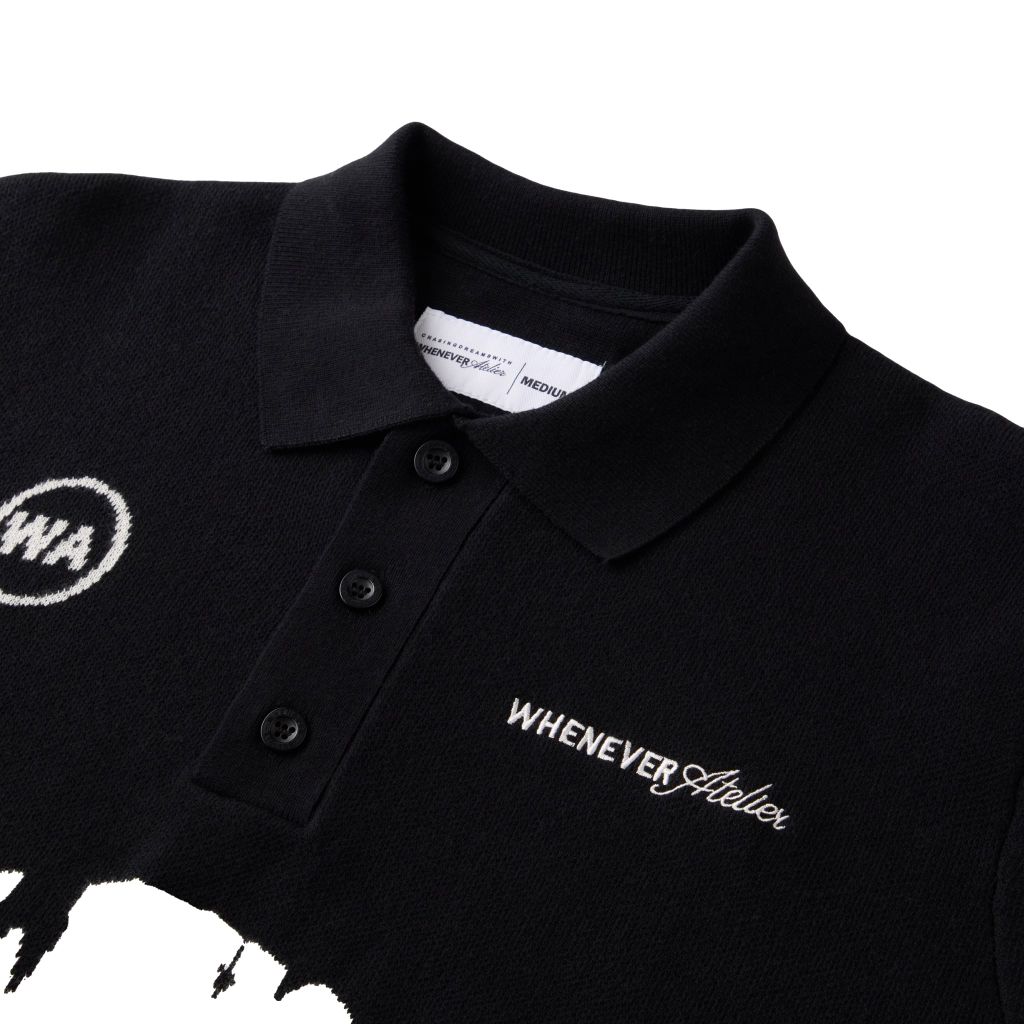 “WHENEVER” NY KNIT POLO SHIRT / BLACK