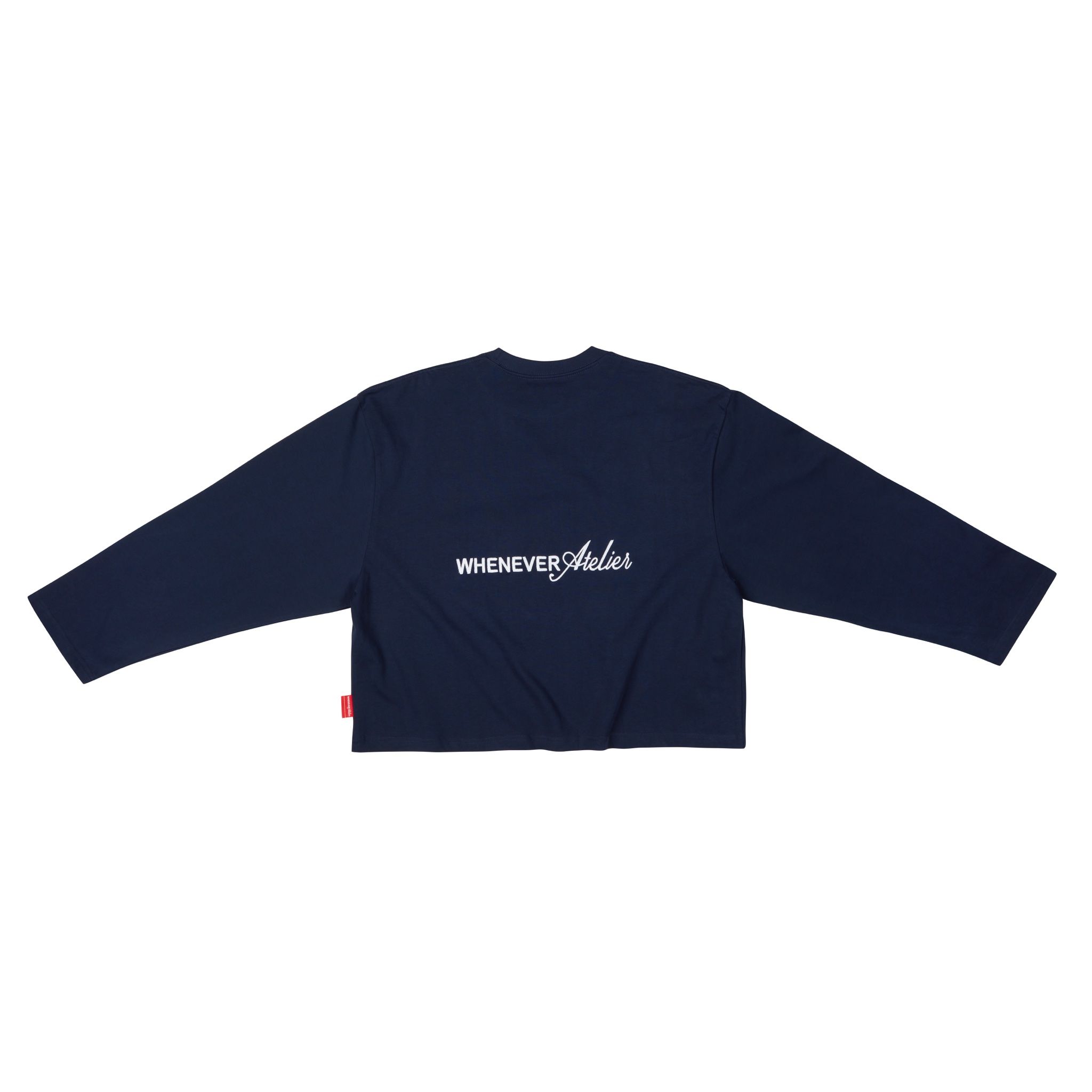 “WHENEVER” LOGO-EMBROIDERED COTTON LONG SLEEVES T-SHIRT / NAVY
