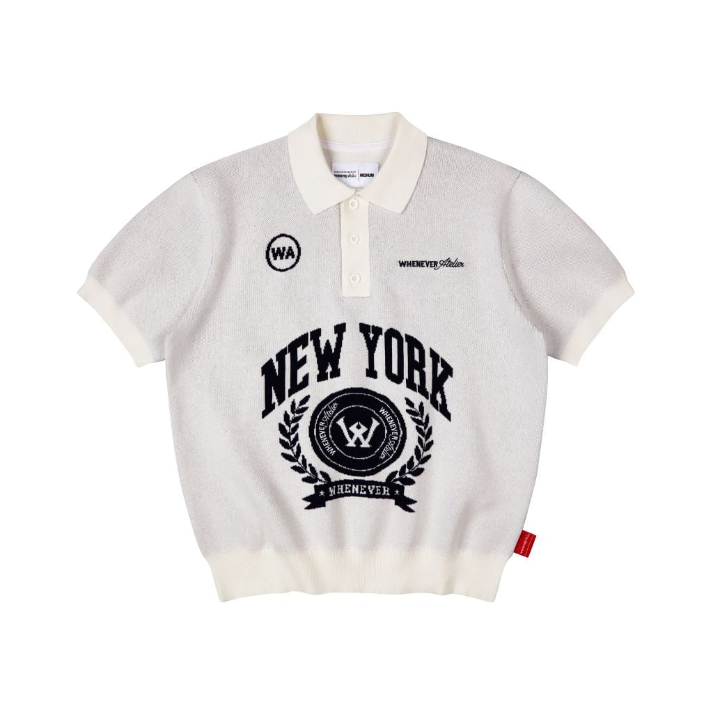 “WHENEVER” NY KNIT POLO SHIRT / WHITE