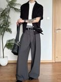  Loose Fit Pleated Buttoned Pants 