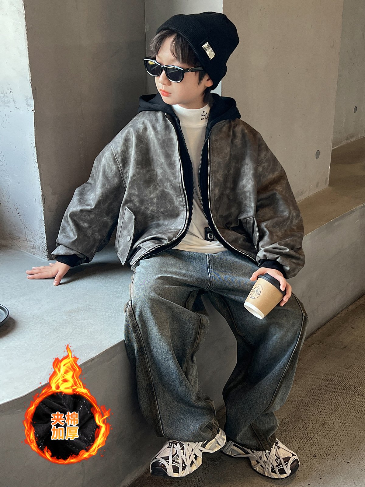 Áo khoác da phối nỉ dài tay K7