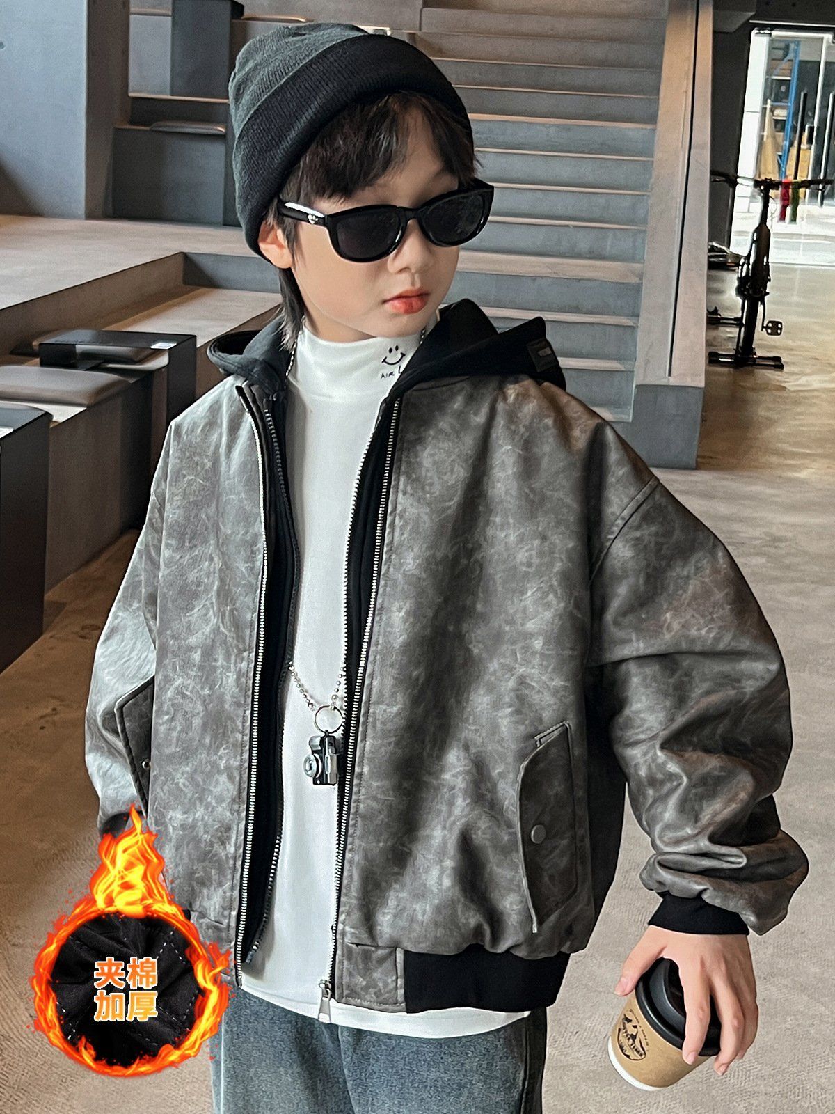 Áo khoác da phối nỉ dài tay K7