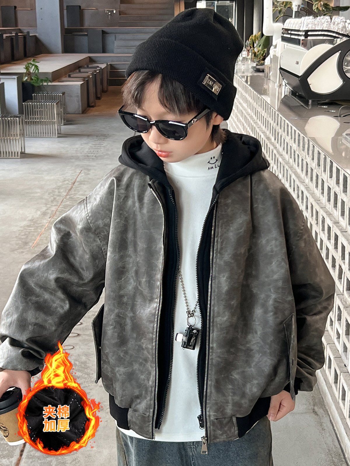 Áo khoác da phối nỉ dài tay K7