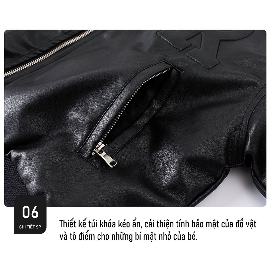 Áo khoác da chữ nổi dài tay K11