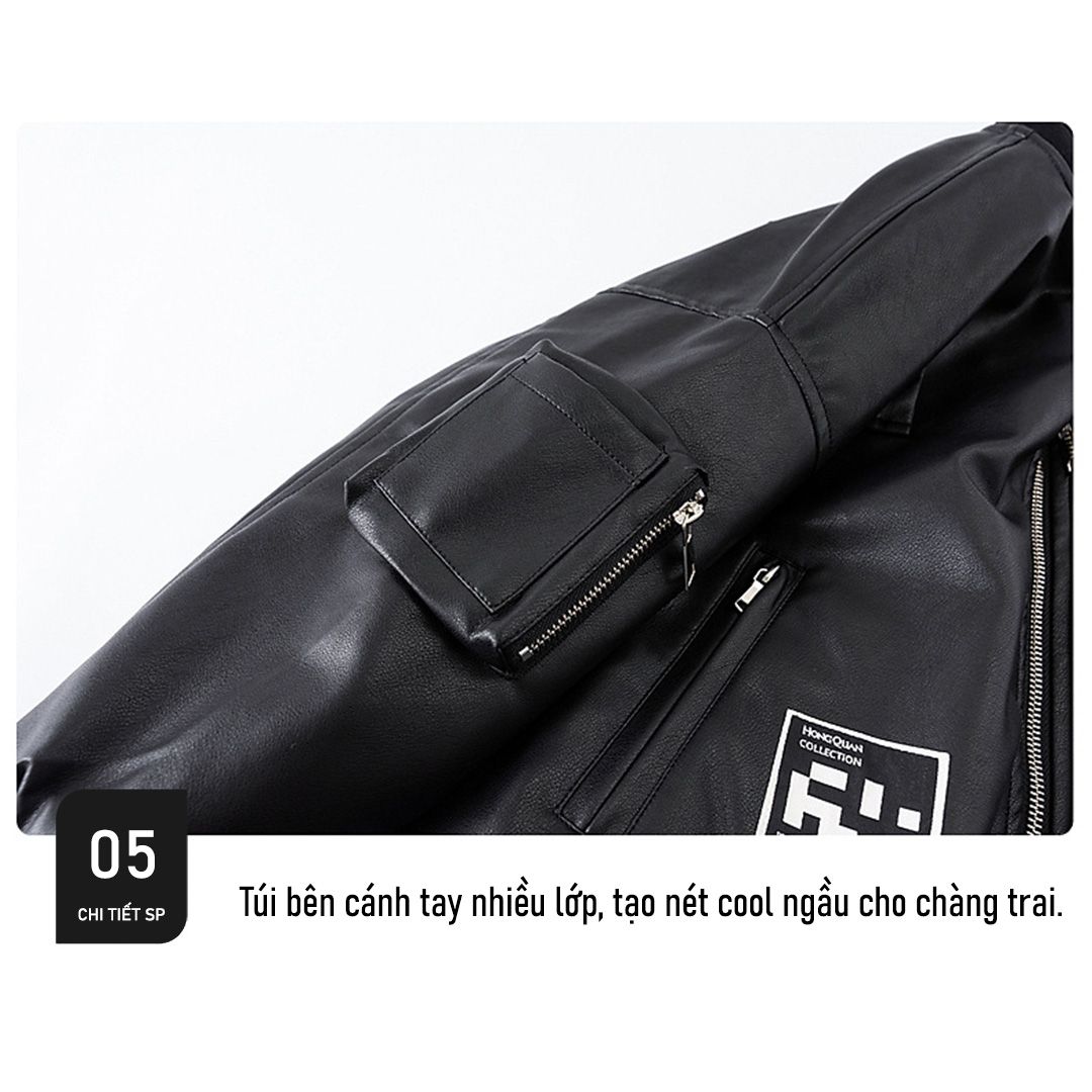 Áo khoác da chữ nổi dài tay K11