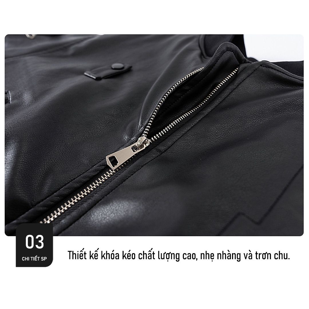 Áo khoác da chữ nổi dài tay K11