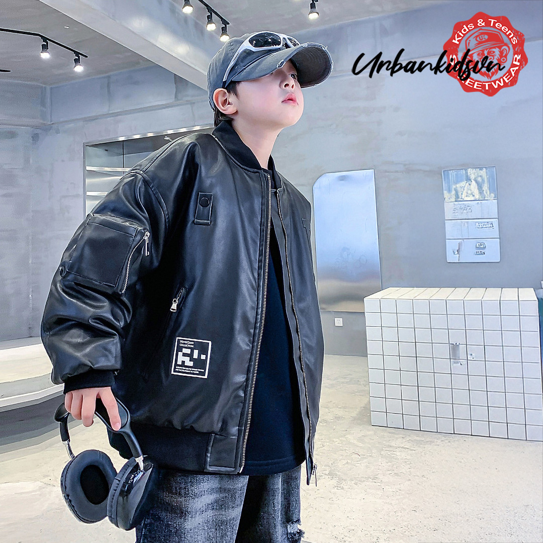 Áo khoác da chữ nổi dài tay K11