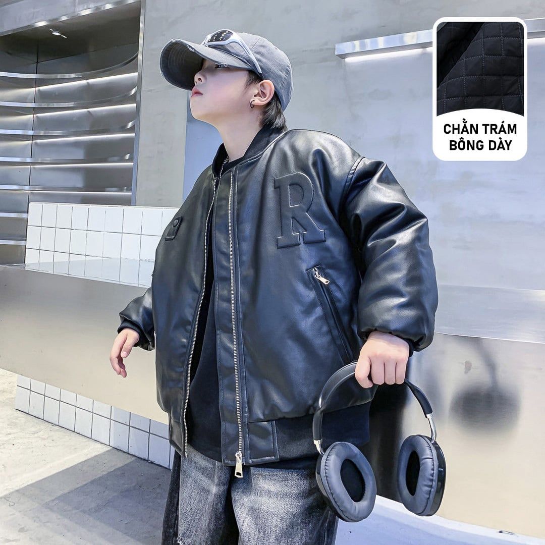 Áo khoác da chữ nổi dài tay K11