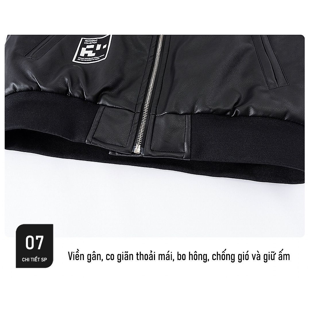 Áo khoác da chữ nổi dài tay K11