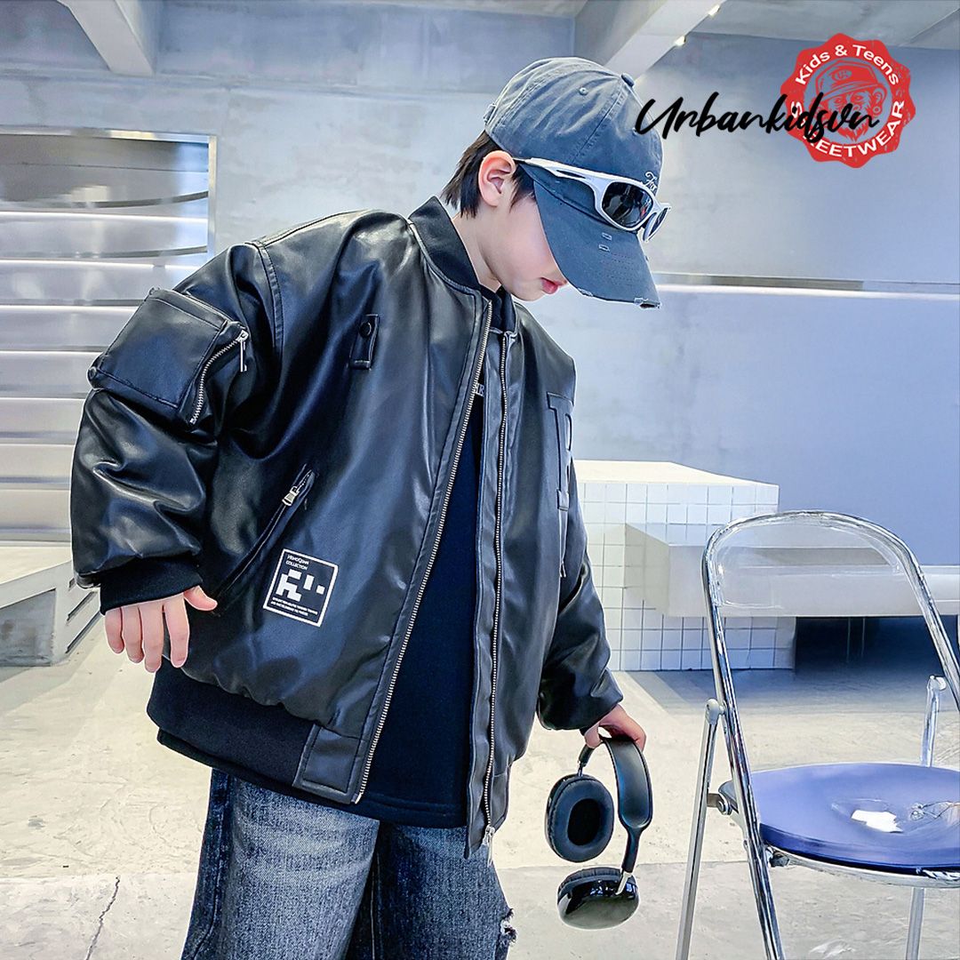 Áo khoác da chữ nổi dài tay K11