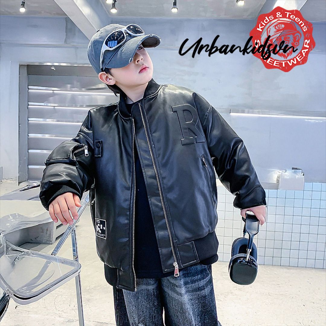 Áo khoác da chữ nổi dài tay K11