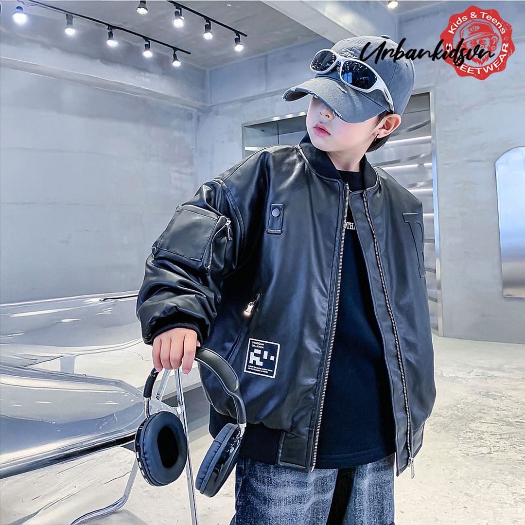 Áo khoác da chữ nổi dài tay K11