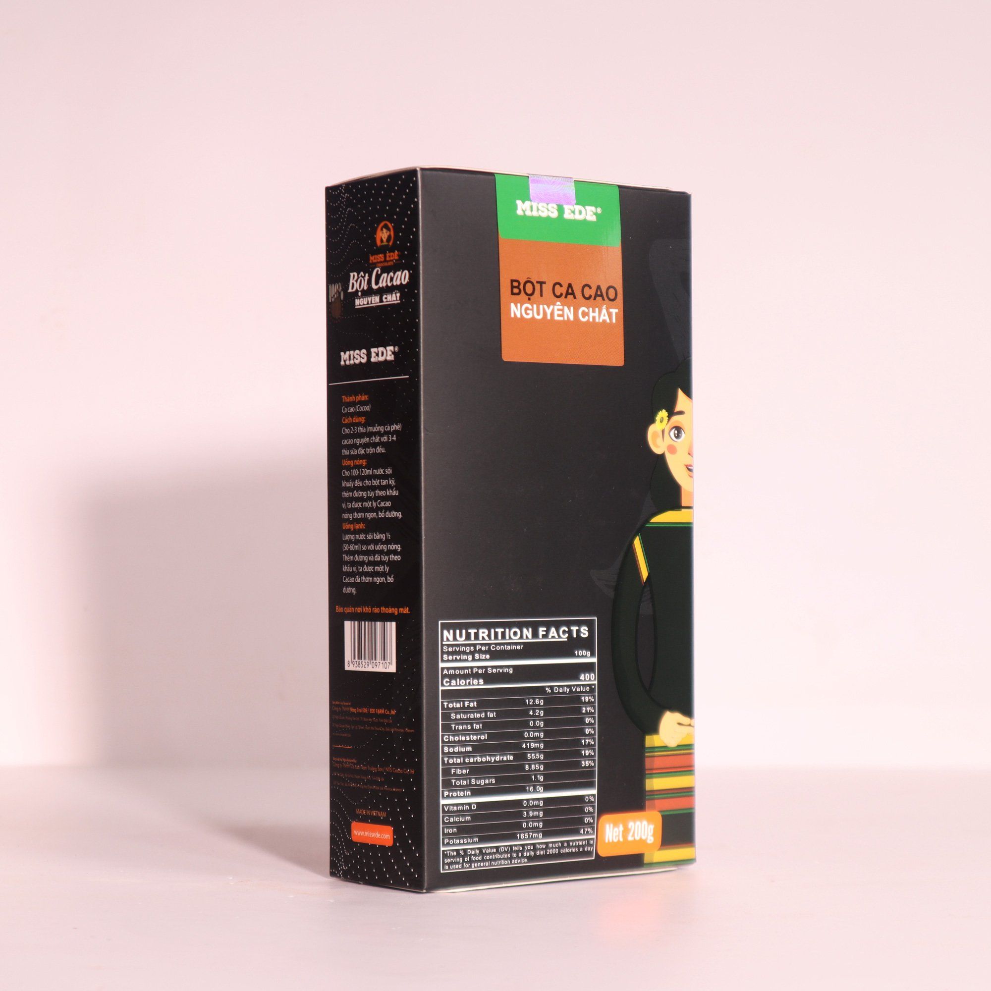  Pure Cocoa powder MISS EDE (Box 200g)/ Ca cao nguyên chất (bột) MISS EDE giữ nguyên bơ ca cao tự nhiên  - Hộp 200 g 