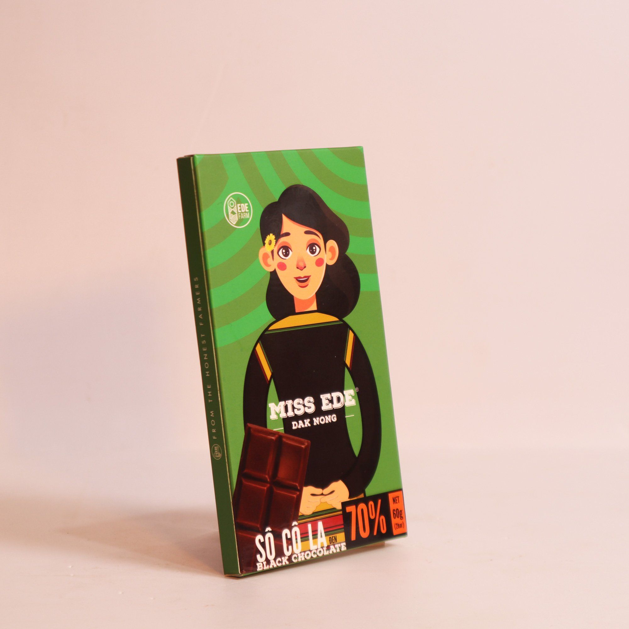  DAK NONG Black Chocolate 70% MISS EDE (Box 60g: 2 bars)/ Sô cô la đen Đắk Nông 70% MISS EDE - Hộp 60g (2 thanh x 30g) 