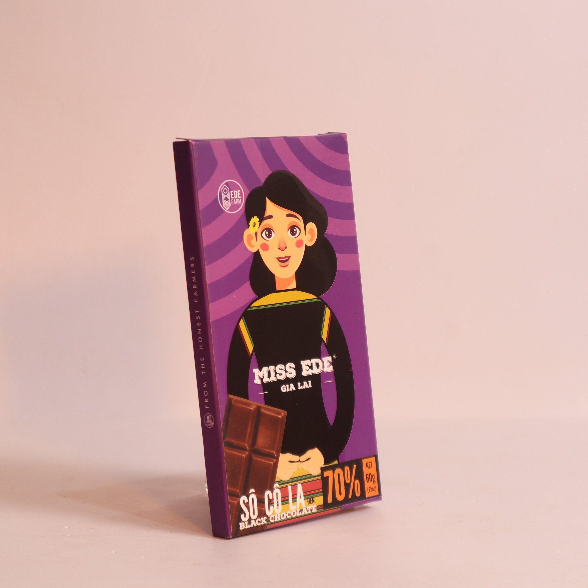  GIA LAI Black Chocolate 70% MISS EDE (Box 60g: 2 bars)/ Sô cô la đen Gia Lai 70% MISS EDE - Hộp 60g (2 thanh x 30g) 