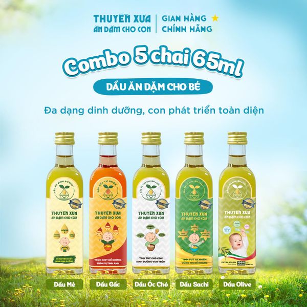 [COMBO 5] Dầu Mè - Gấc - Óc Chó - Sachi - Olive Ăn Dặm Thuyền Xưa - 65ml