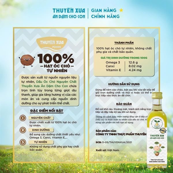 [COMBO 5] Dầu Mè - Gấc - Óc Chó - Sachi - Olive Ăn Dặm Thuyền Xưa - 65ml