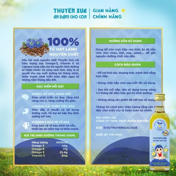 Dầu Hạt Lanh Ăn Dặm Nguyên Chất Thuyền Xưa 65ML/250ML