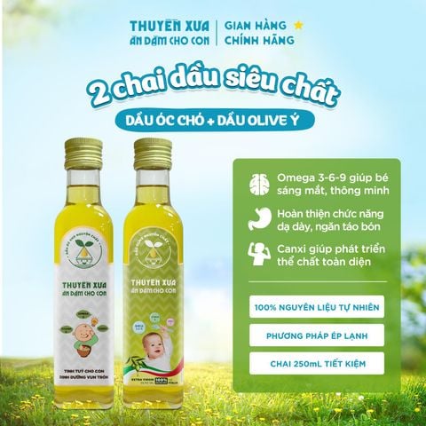 [Combo 2] Dầu Óc Chó + Olive Ăn Dặm Nguyên Chất Thuyền Xưa 250ML