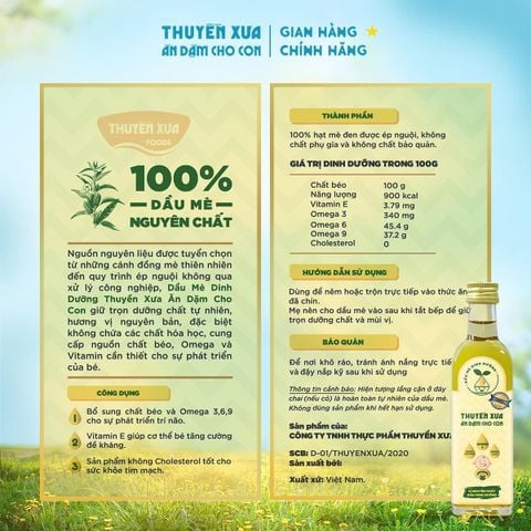 [COMBO 4] Dầu Mè - Gấc - Óc chó - Olive Ăn Dặm Thuyền Xưa - 65ml