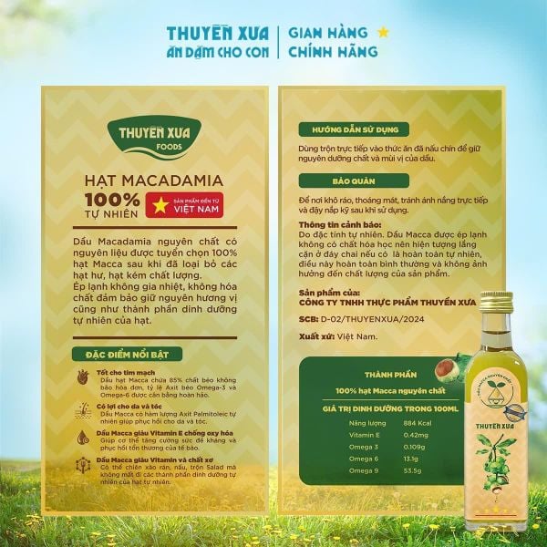 [Chiên xào] Dầu Macca Ăn Dặm Nguyên Chất Thuyền Xưa – 65ml/250ml