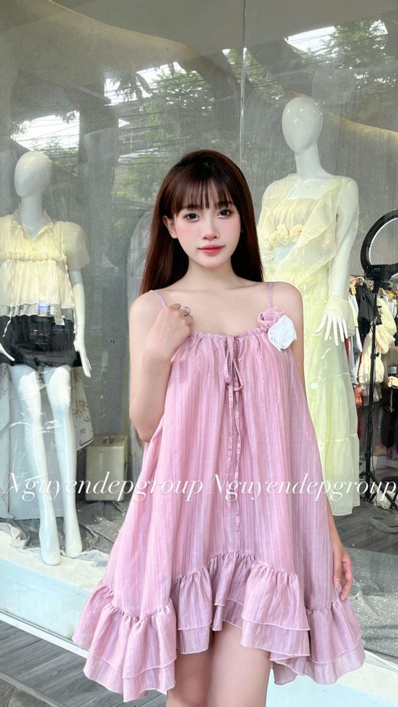 Đầm babydoll 2s phối nhũ