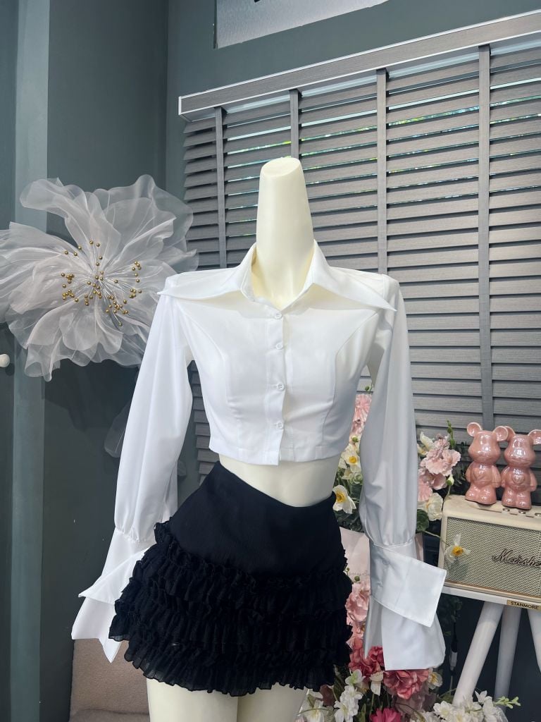 Áo sơ mi croptop tay dài kiểu