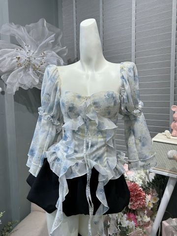 Áo cúp tay bồng tua rua c14