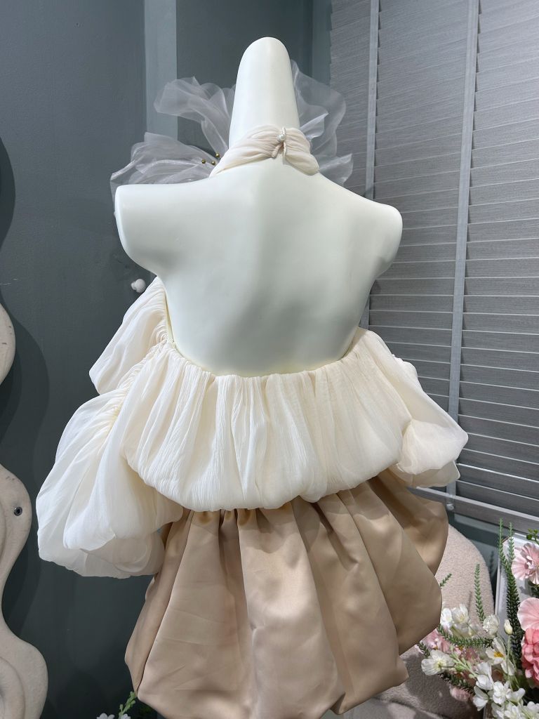 Set áo yếm tay bồng hở lưng phối cv tacka (c51)