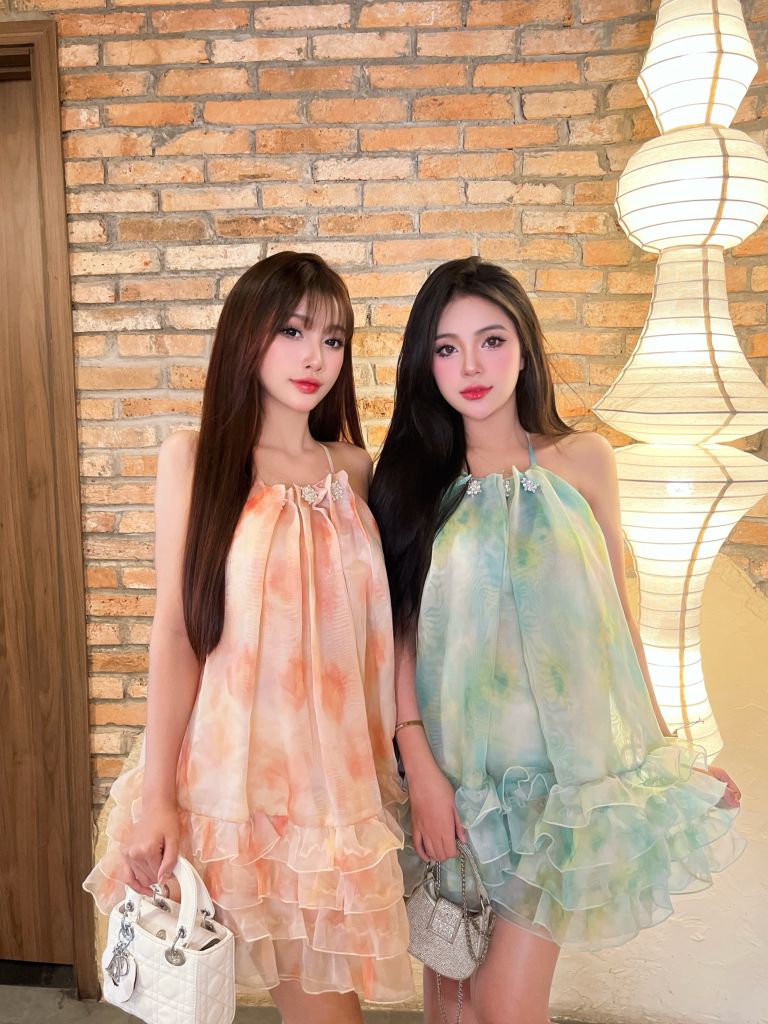 Đầm dây babydoll loang