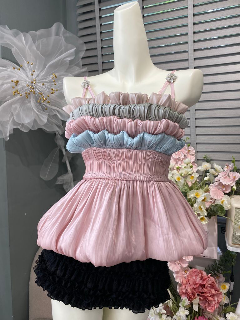 Áo 2 dây tầng phối đá