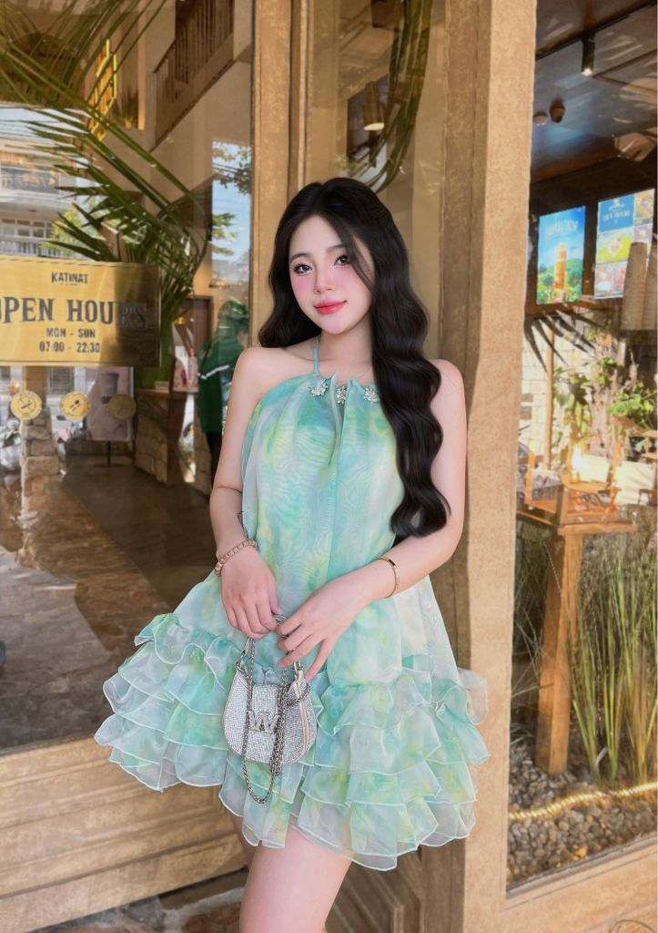 Đầm dây babydoll loang