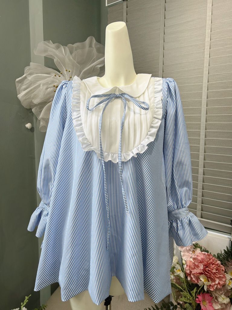 Đầm babydoll xanh sọc yếm bèo (c25)