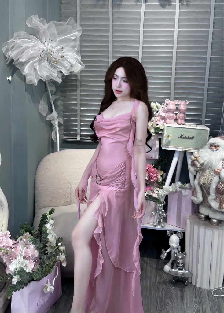 Đầm maxi voan tua rua tag bướm (Z32)