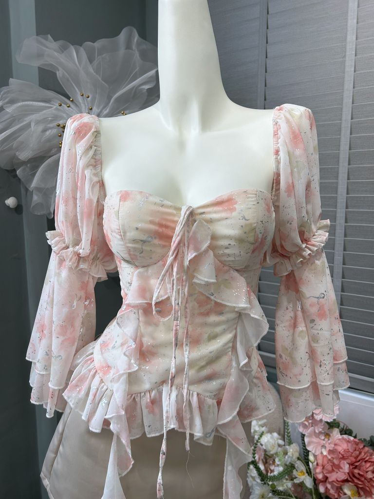 Áo cúp tay bồng tua rua c14