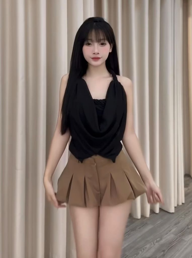 Set áo yếm xoắn cổ phối áo quây trong (E31)