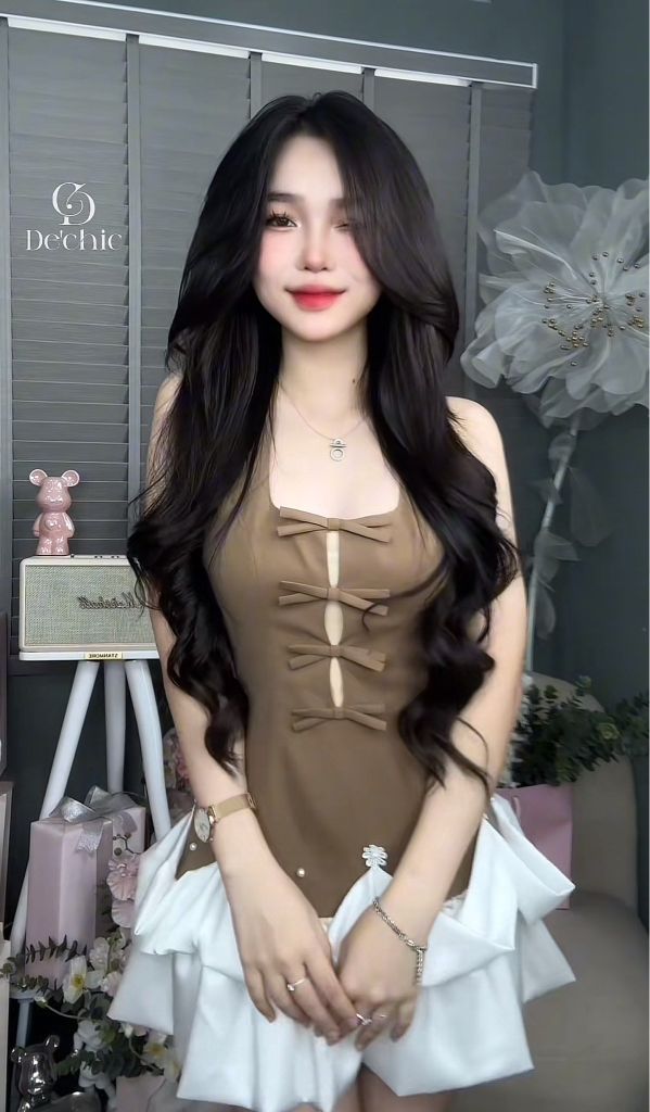 Đầm yếm đính ren hoa ngọc tháo rời (E30)