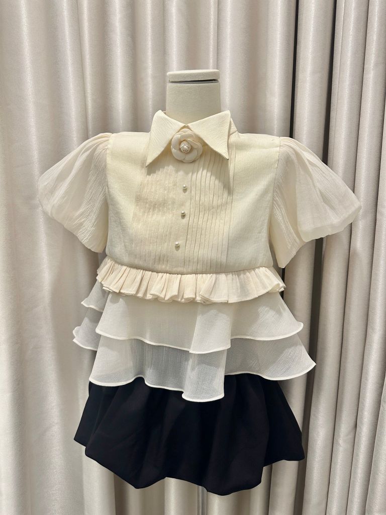 Set áo babydol xếp li tầng hoa trà cv bí (501)
