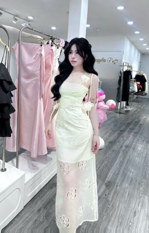 Đầm 2s xô dài thêu hoa nổi (d20)