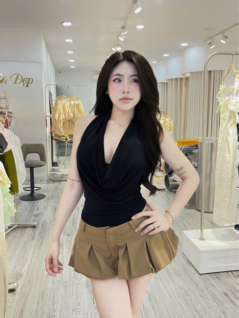 Áo cổ đổ hở lưng dây bính (F16)