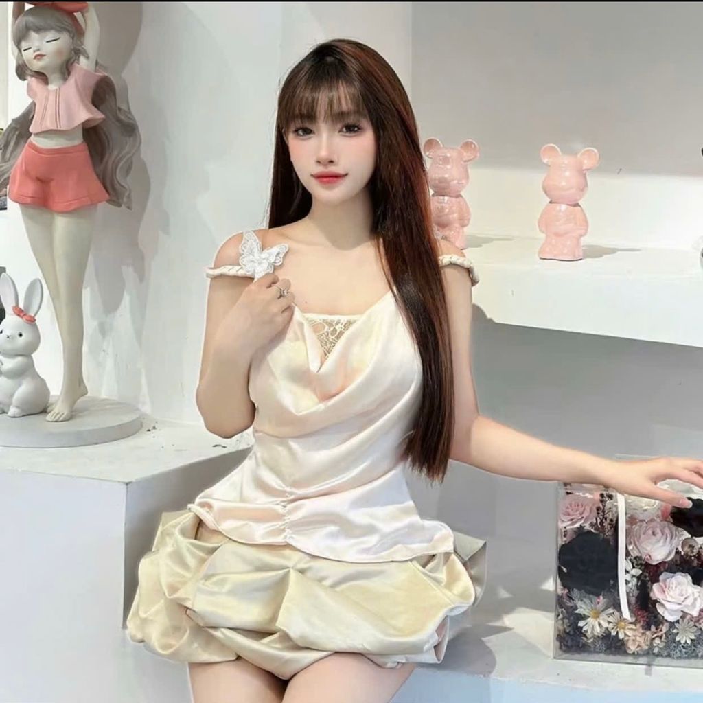 Set 3 món áo lụa cổ đổ nâu + cv bồng, bí (c52)