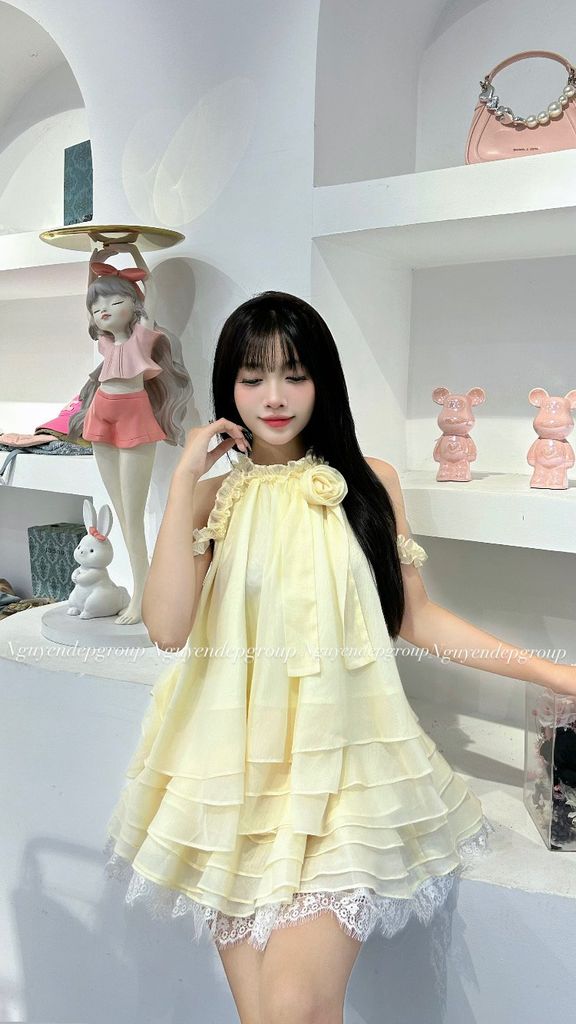 Set yếm viền hoa phối ren (502)