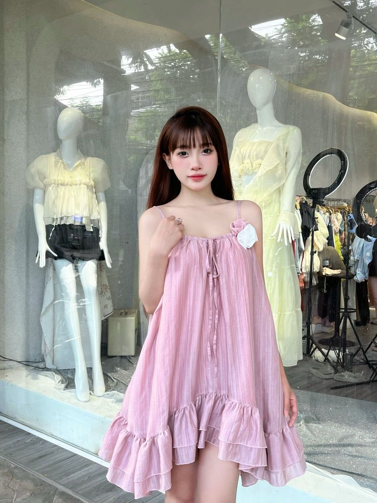 Đầm babydoll 2s phối nhũ