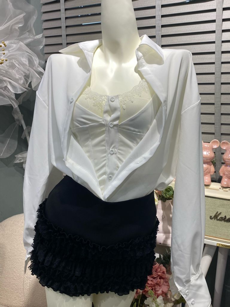 Áo sơ mi tay dài phối ren