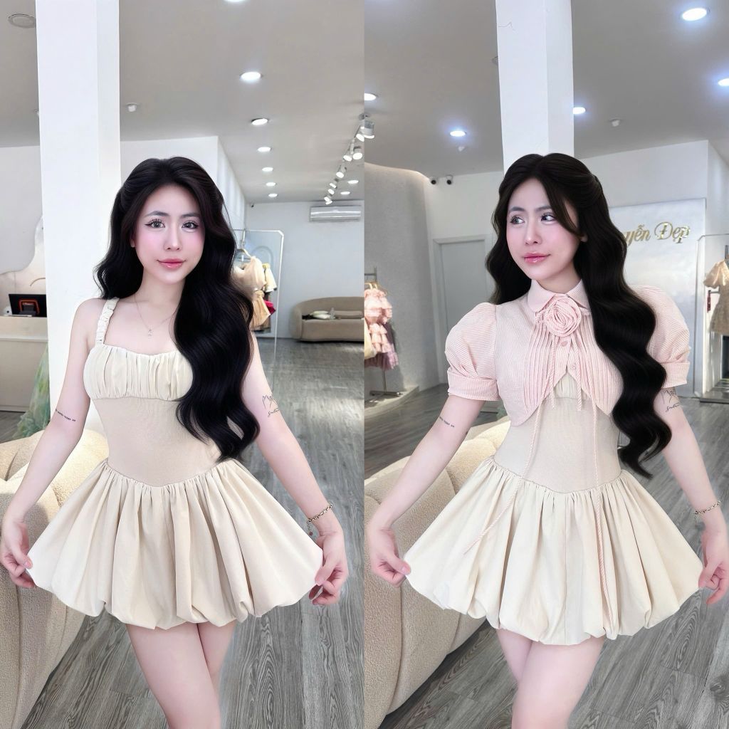 set 2 món đầm 2s kèm khoác hồng